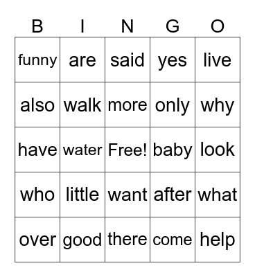 2nd Grade Bingo Card