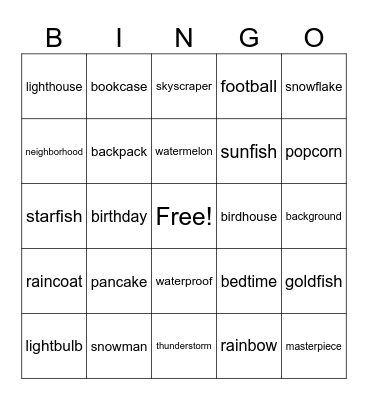 compound word Bingo Card