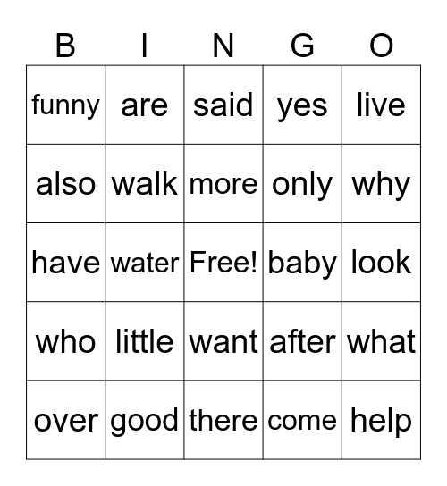 2nd Grade Bingo Card