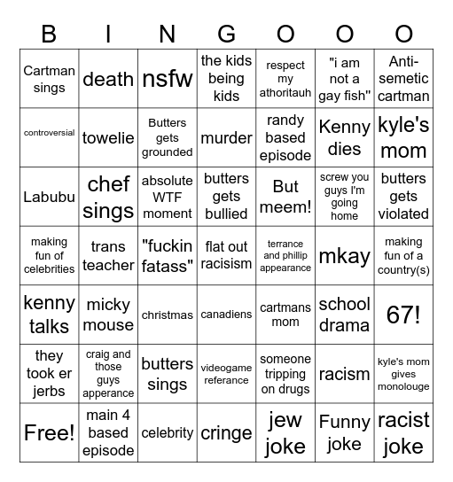 south park bingo Card