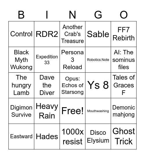 Steam Bingo 2026 Bingo Card