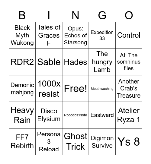 Steam Bingo 2026 Bingo Card