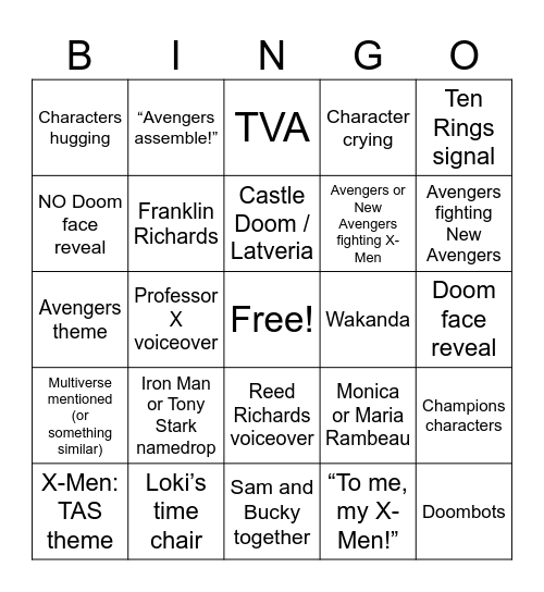 Avengers: Doomsday Bingo Card Bingo Card
