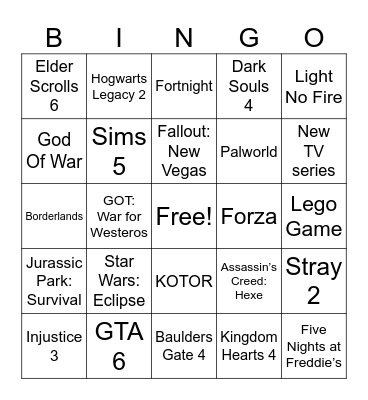 Kat’s Game Award Speculation Bingo Card