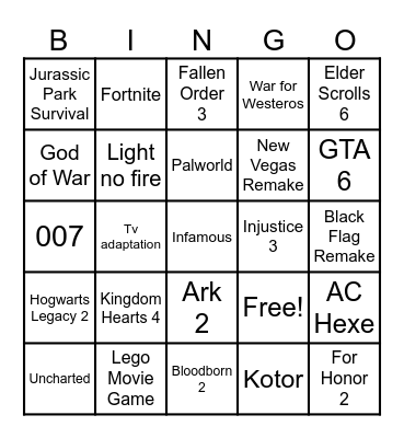 Game Awards Announcements Bingo Card