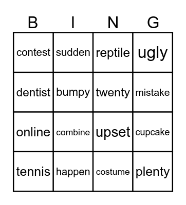Rabbit, Candy, Reptile vccv Bingo Card