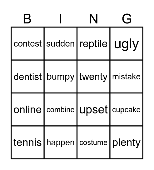 Rabbit, Candy, Reptile vccv Bingo Card
