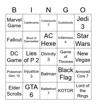 TGA BINGO Card