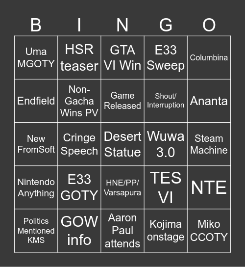 Untitled Bingo Card