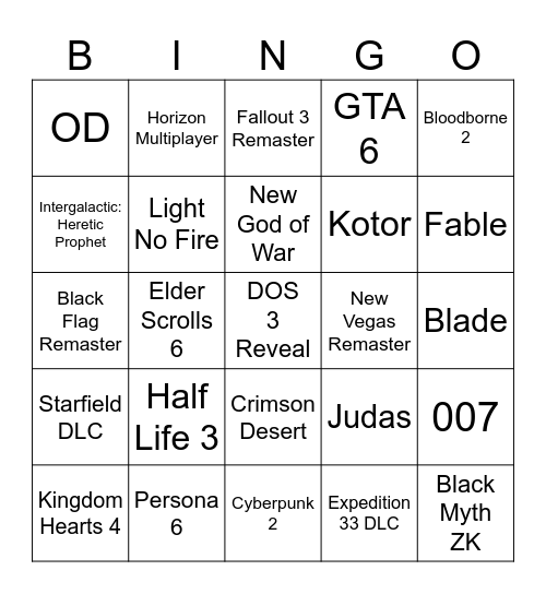 TGA 2025 Bingo Card