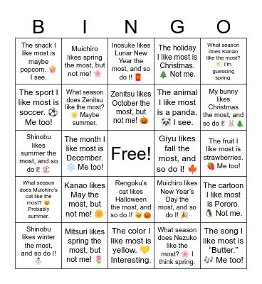 B7 L10 Review Demon Slayer Edition Bingo Card