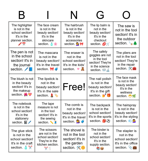 B14 L13 The ruler is not in the school section! It's in the art section. 📏🎨 Bingo Card