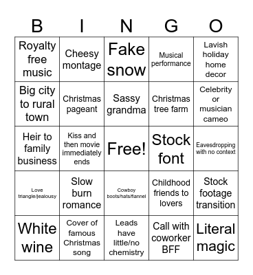 Hallmark Movie Tropes Bingo Card