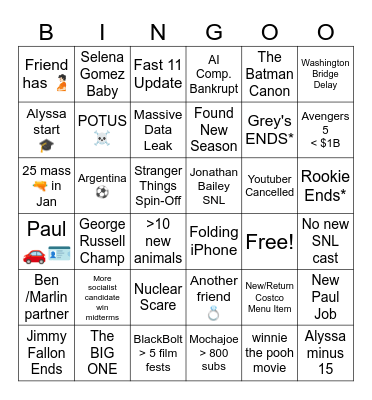 2026 bingo Card
