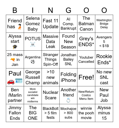 2026 bingo Card