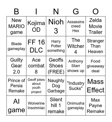 Game Awards 2025 Bingo Card