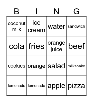 Food and Drinks Bingo Card