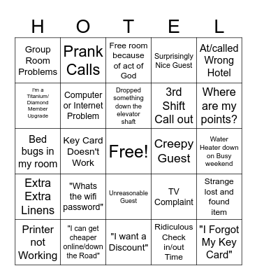 Hotel Bingo Card