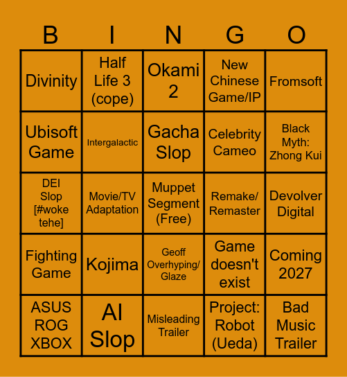 TGA 2025 Bingo Card