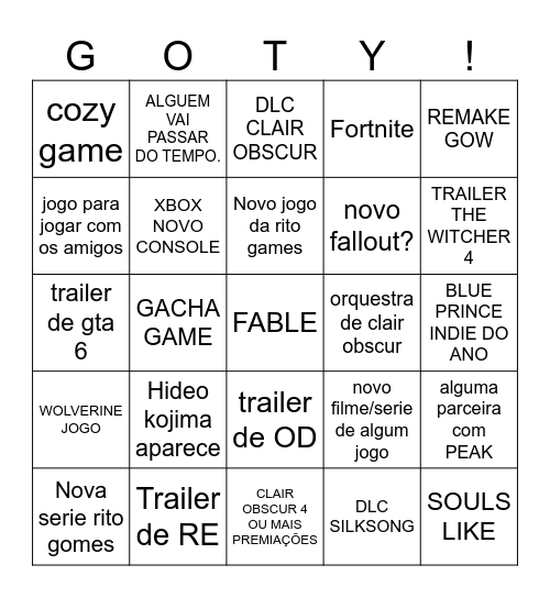 GOTY! Bingo Card