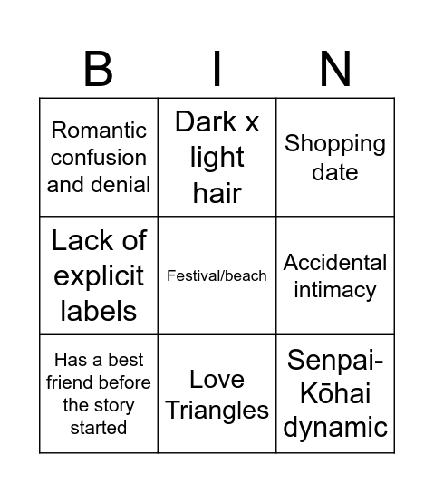 Yuri Bingo Card