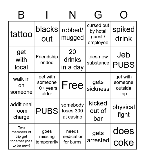 Punta Cana Bingo Card
