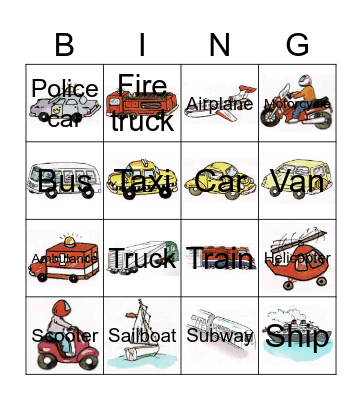 Transportation Bingo Card