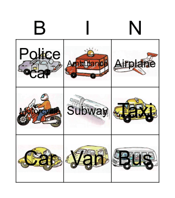 Transportation Bingo Card