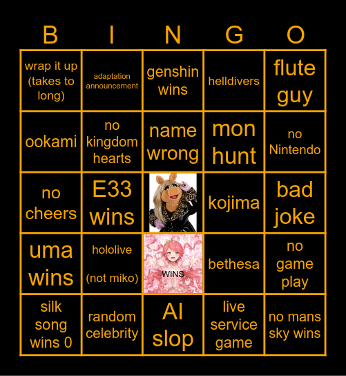 game awards 2025 Bingo Card