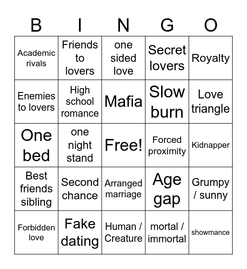 Love tropes Bingo Card