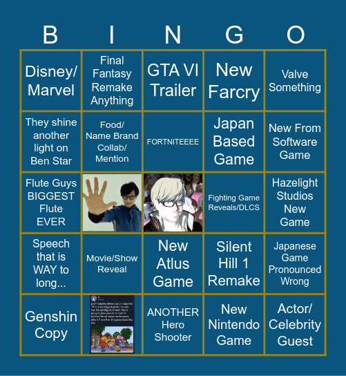Game Awards Bingo Card