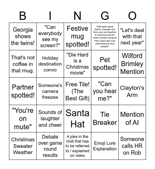 VC Festive Bingo Card