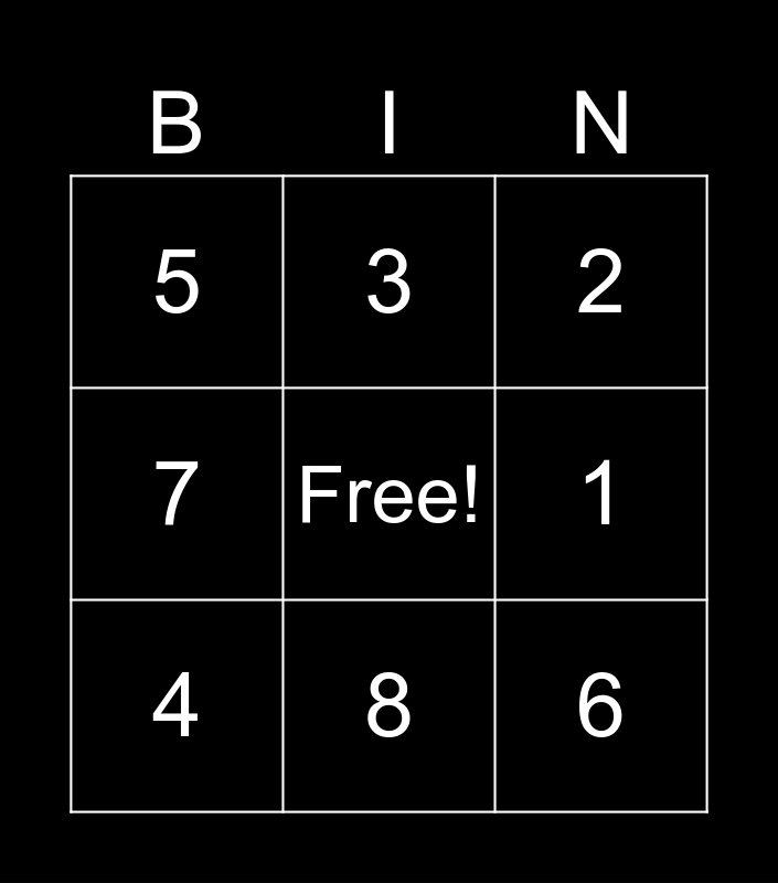 Numbers Bingo Card