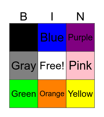 Colors Bingo Card