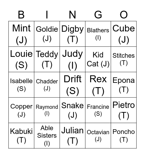 Kumori {Round 2} Animal Crossing Bingo Card