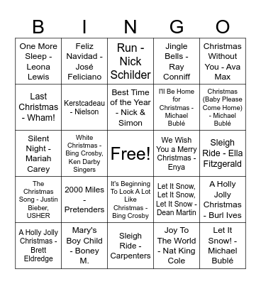 Kerstmuziekbingo Card