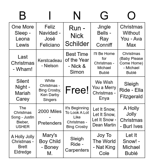 Kerstmuziekbingo Card