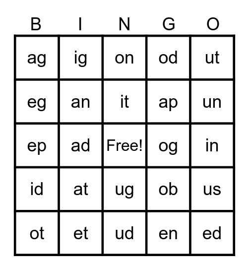 2 letters Bingo Card