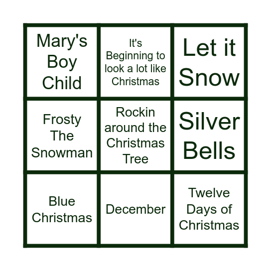 Christmas Hits & Christmas Number 1s Bingo Card