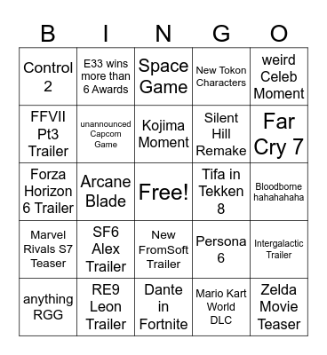Game Awards 2025 Bullshit Bingo Card