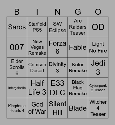The Game Awards Bingo Card
