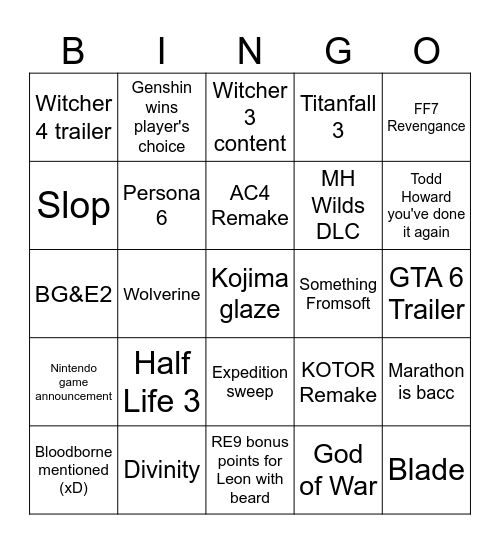 Untitled Bingo Card