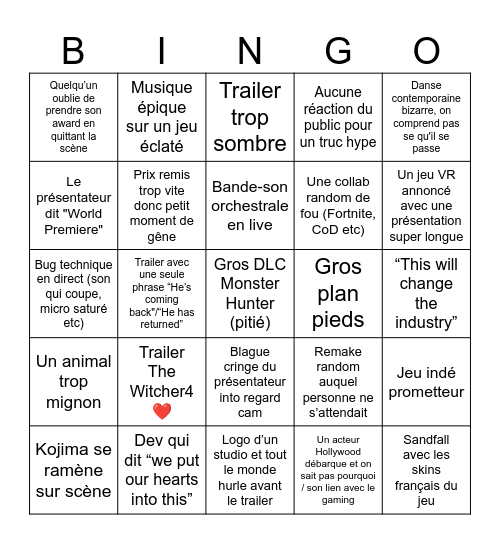 Bingo GOTY Bingo Card