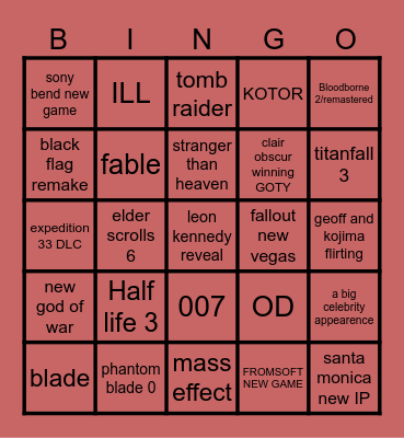 GAME AWARDS Bingo Card