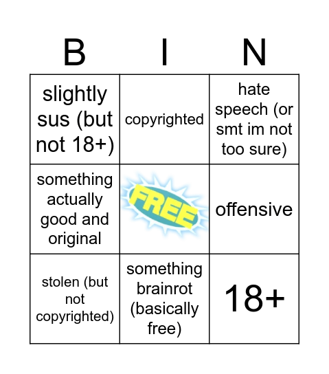 roblox AI sh*tty-ness bingo Card
