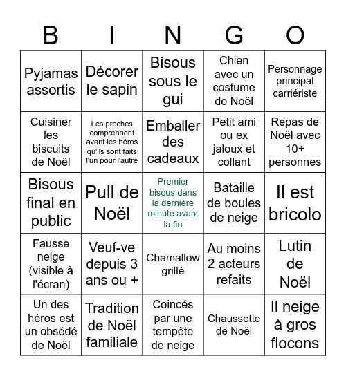 Bingo de films de Noël Bingo Card