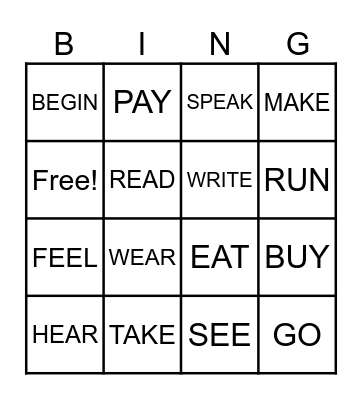 IRREGULAR VERBS Bingo Card