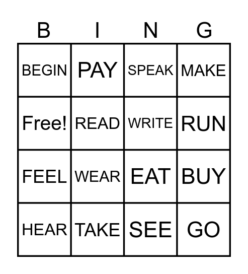 IRREGULAR VERBS Bingo Card