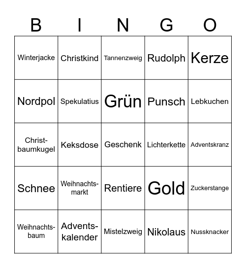 Weihnachtsbingo Card