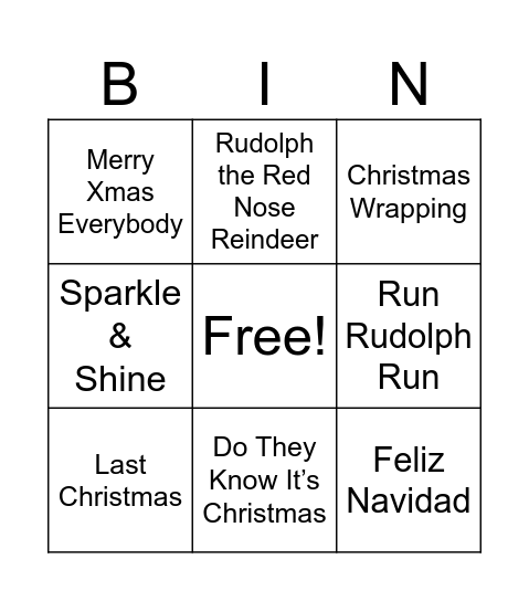 Christmas Music Bingo Card